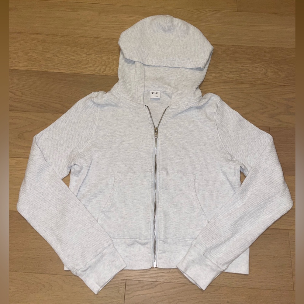 Aritzia TNA Waffle Zip Hoodie in H.light Cool Grey